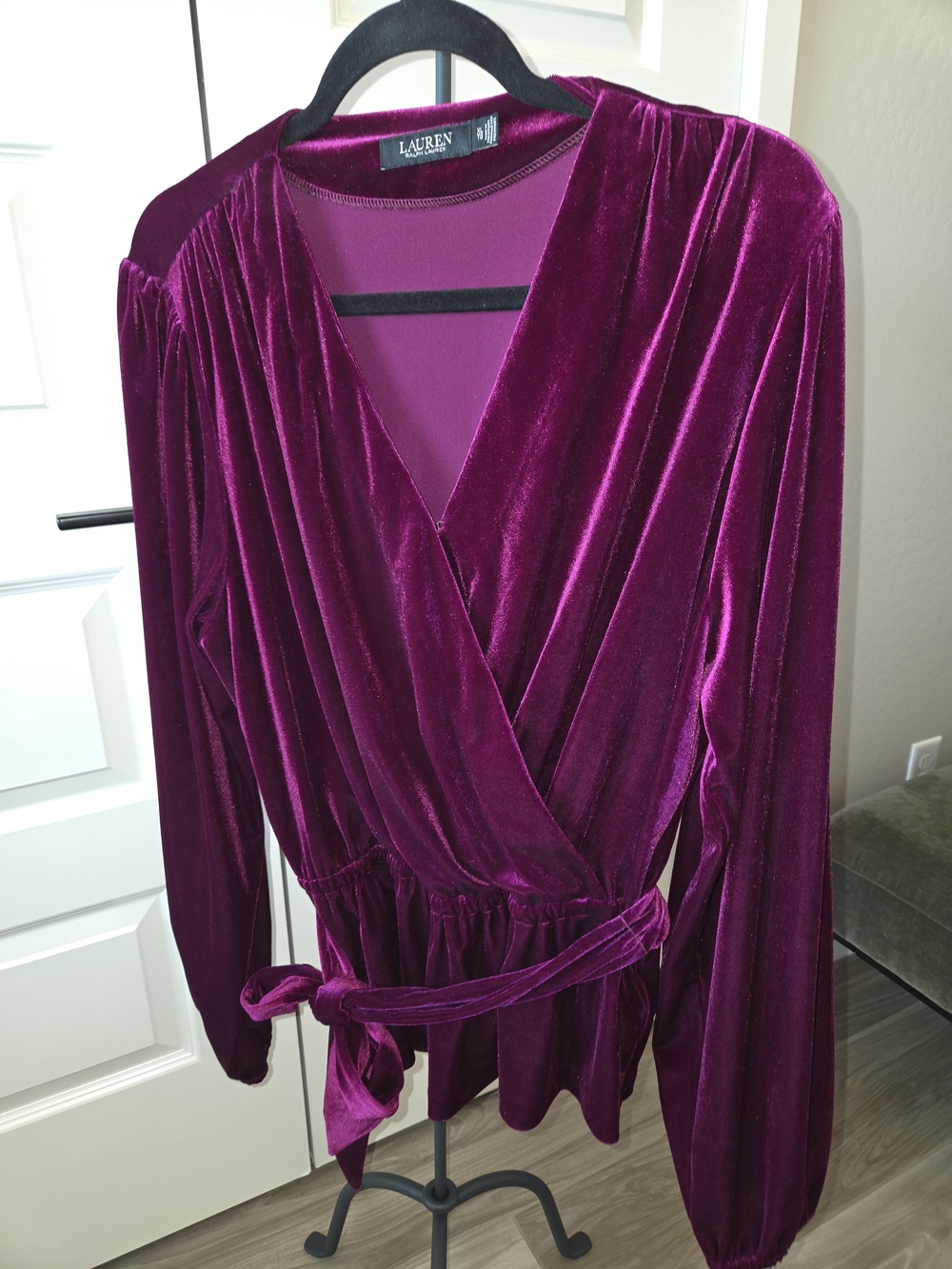 Lauren Ralph Lauren Velvet Wrap Top - Berry Plum